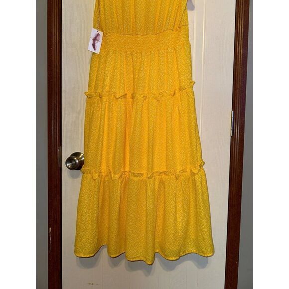 NWT Jessica Simpson Yellow Ruffle Smocked Waist Maxi Dress Size Large - Picture 6 of 12